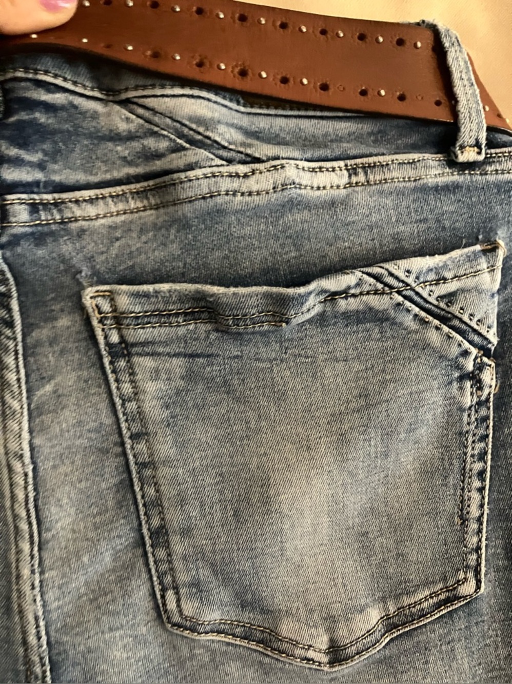 Buckle Black Light Blue Skinny Jeans with Brown Leather Belt - Picture 16 of 16